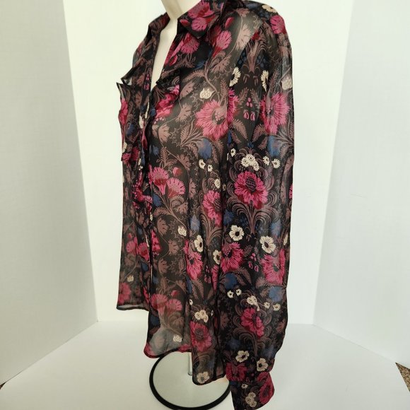 PAIGE Jodelle Floral Print Silk Blouse in Black, XSmall - Picture 10 of 16